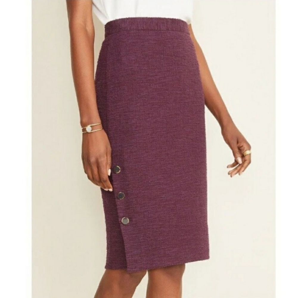 Ann Taylor Plum Tweed Pencil Skirt Sz 0 NWT